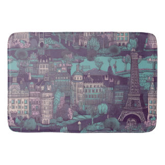 Tapis De Bain Paris Cityscape en aqua design vintage