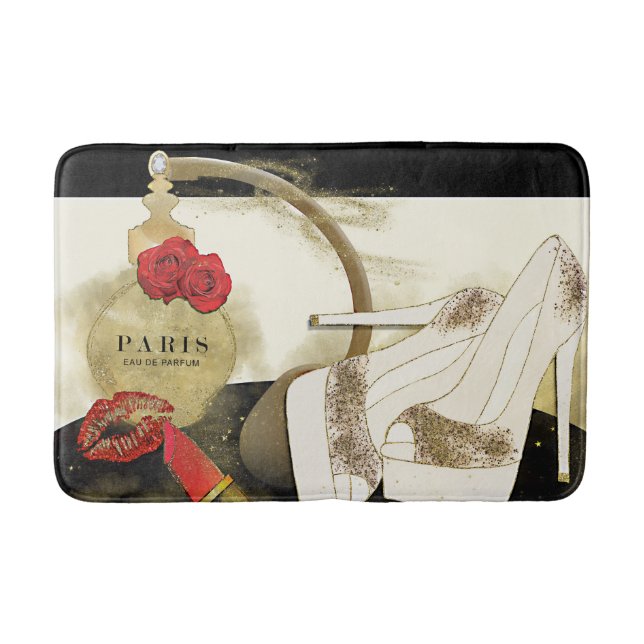 Tapis De Bain Paris Parfum Rose talons et bâton à lèvres (Devant)