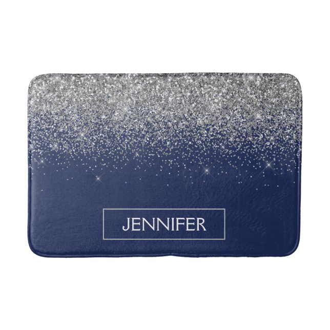 Tapis De Bain Parties scintillant bleue Silver Navy Girl Monogra (Devant)