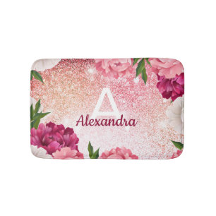 Tapis De Bain Parties scintillant Monogramme Rose Luxe