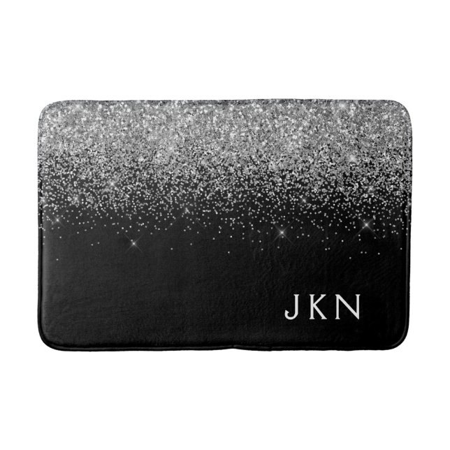 Tapis De Bain Parties scintillant noire argent Monogramme Nom de (Devant)