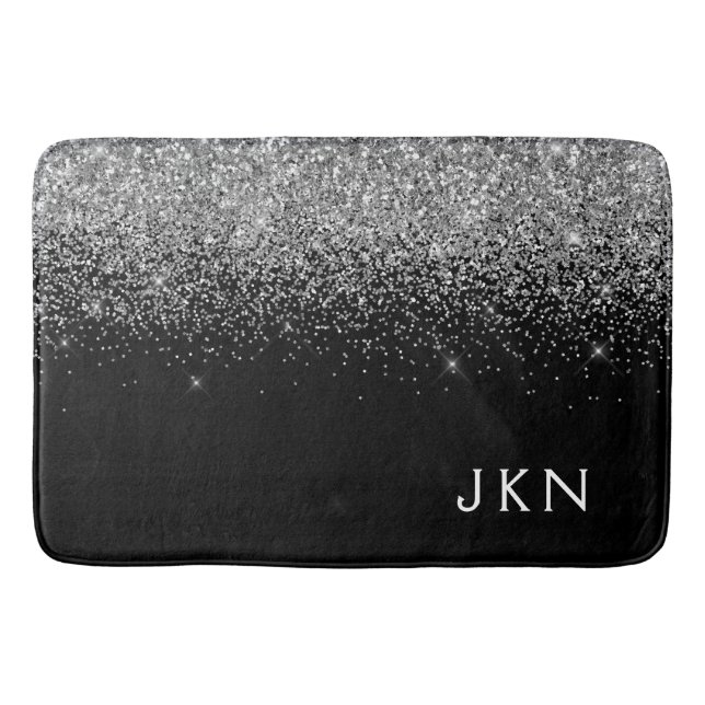 Tapis De Bain Parties scintillant noire argent Monogramme Nom de (Devant)