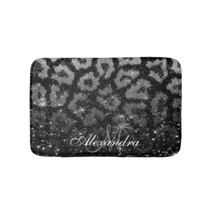 Tapis De Bain Parties scintillant noire et Empreinte de léopard