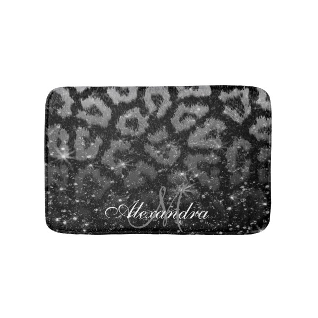 Tapis De Bain Parties scintillant noire et Empreinte de léopard (Devant)