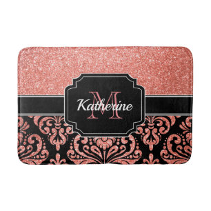 Tapis De Bain Parties scintillant or rose Damask