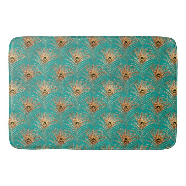 Tapis De Bain Parties scintillant Peacock Feathers Motif (Devant)