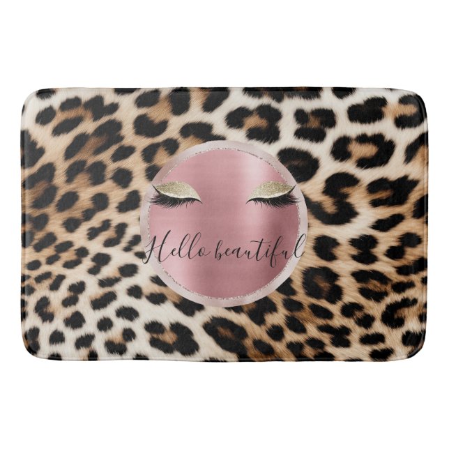 Tapis De Bain Parties scintillant rose éclatante cils d'or léopa (Devant)