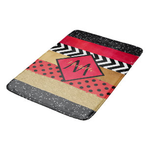 Tapis De Bain Parties scintillant rouge Noir Brush Stroke Monogr