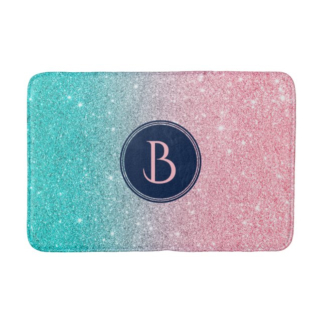 Tapis De Bain Parties scintillant saumon rose et turquoise Faux (Devant)