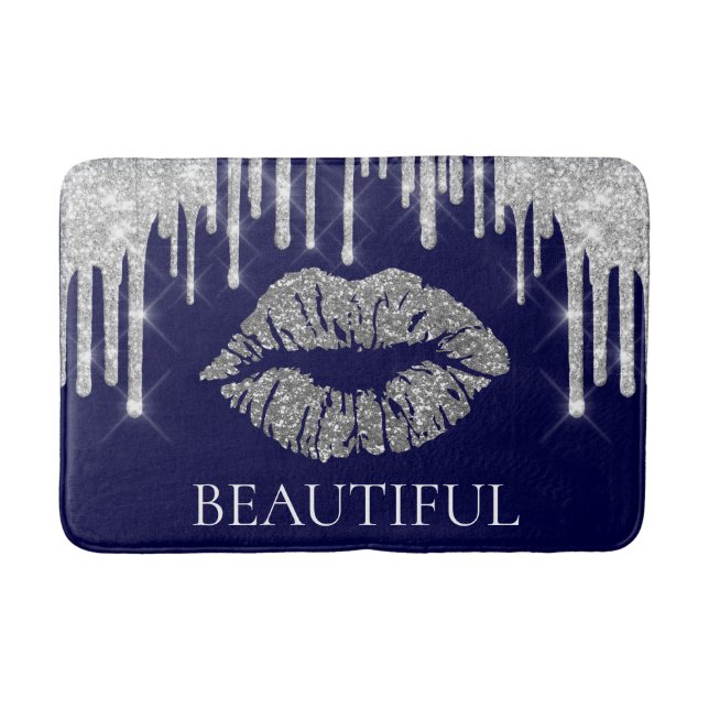 Tapis De Bain Parties scintillant Silver Kiss Lips Monogramme Be (Devant)