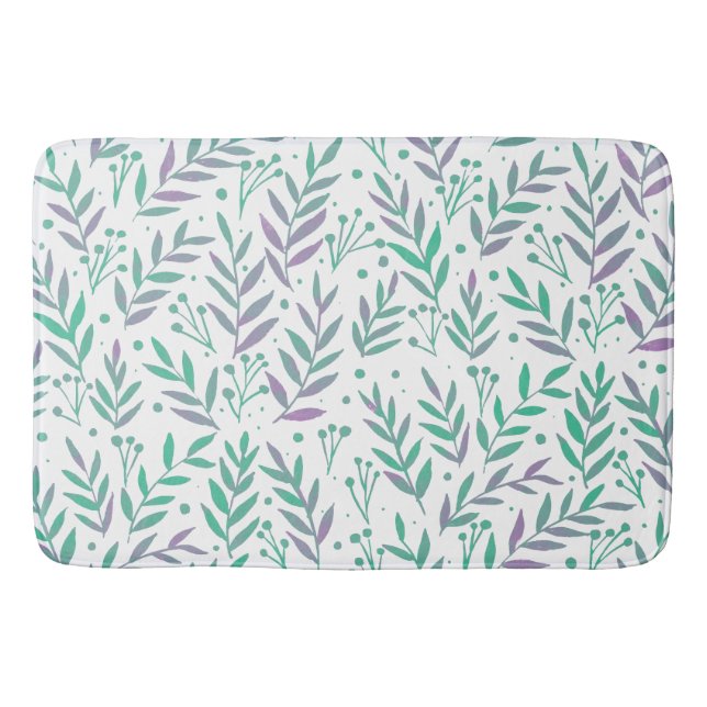 Tapis De Bain Pastel aquarelle branches pourpre et vert (Devant)