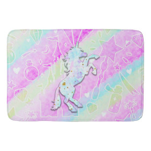 Tapis De Bain Pastel Arc-en-Ciel Diamants & Étoiles Licorne Magi