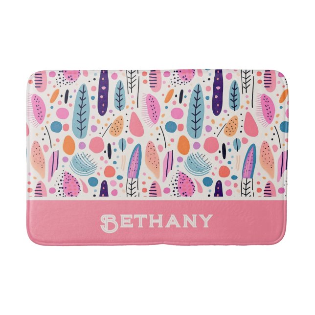Tapis De Bain Pastel BOHO Chic Botanical Motif Nom personnalisé (Devant)