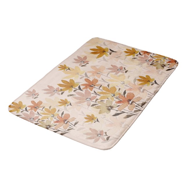 Tapis De Bain Pastel Boho Mustard Jaune Fleurs sauvages (Angle)
