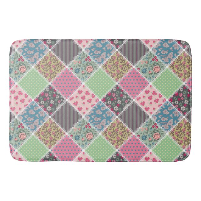 Tapis De Bain Pastel Floral Quilt Carré (Devant)