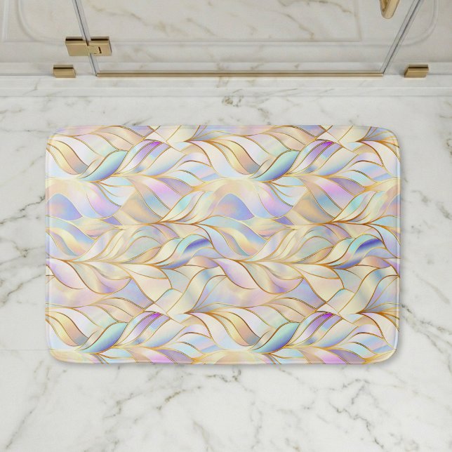 Tapis de bain pastel iridescent (elegant glam iridescent abstract botanical pastel bath mat)