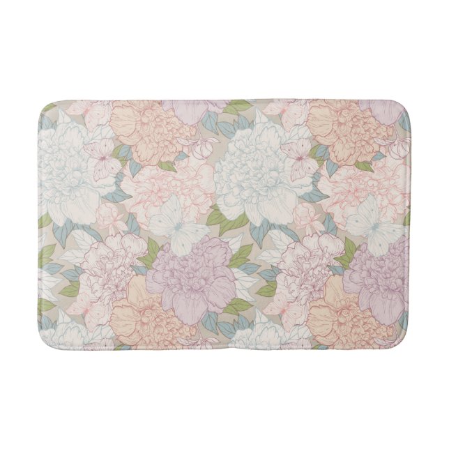 Tapis De Bain Pastel Peony & Butterfly Flower Motif (Devant)