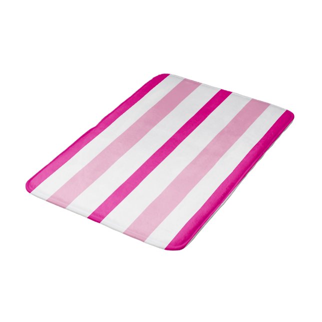 Tapis De Bain Pastel Pink Bright Pink White Summer Stripes (Angle)