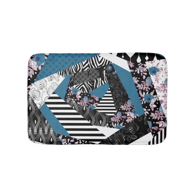 Tapis De Bain patchwork bleu, populaire, patchwork, folle, rusti (Devant)