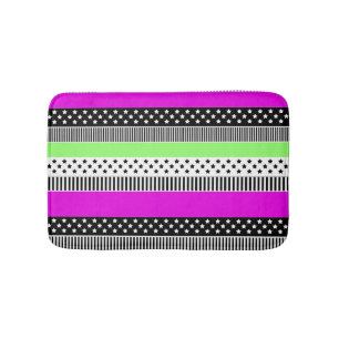 Tapis De Bain Patchwork de rayures noir et blanc et néon