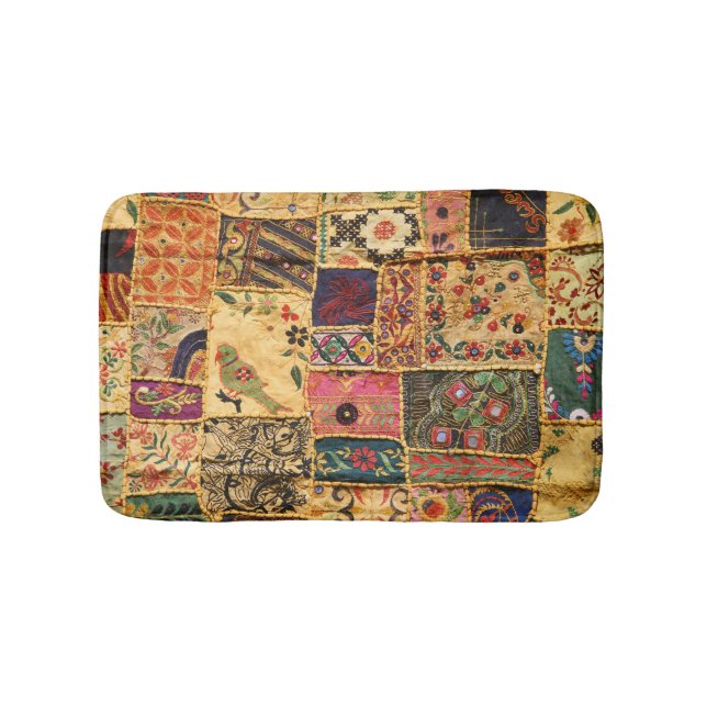Tapis De Bain Patchwork indien : Tissu du marché de Hampi. (Devant)
