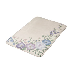 Tapis De Bain Pâte violet, blanc & bleu Botanique Flore Imprimer