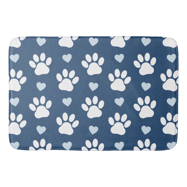 Tapis De Bain Pattern of paws, Dog paws, White paws, Blue Hearts (Devant)