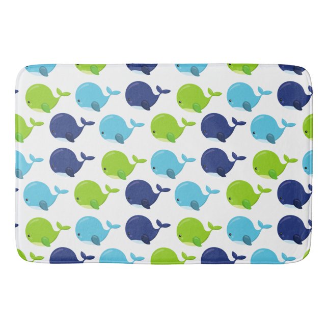 Tapis De Bain Pattern of Whales, Cute Whales, Sea Animals (Devant)
