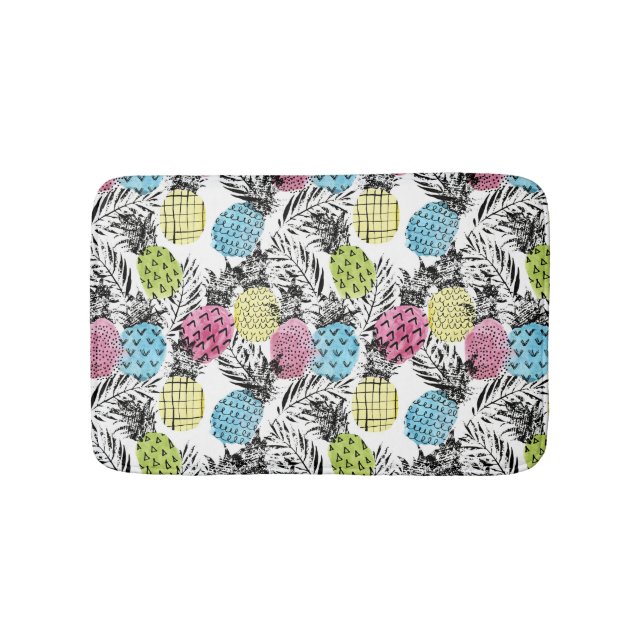 Tapis De Bain Paumes de grunge d'ananas (Devant)