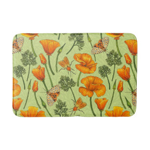 Tapis De Bain Pavot de Californie et papillons de nuit sur la ro
