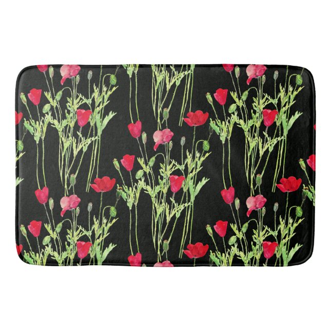 Tapis De Bain Pavot rouge prairie estivale, fleurs sauvages (Devant)