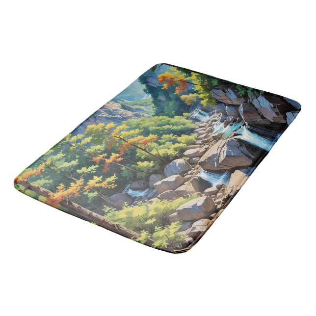 Tapis De Bain Paysage de la cascade de Serene Mountain (Angle)