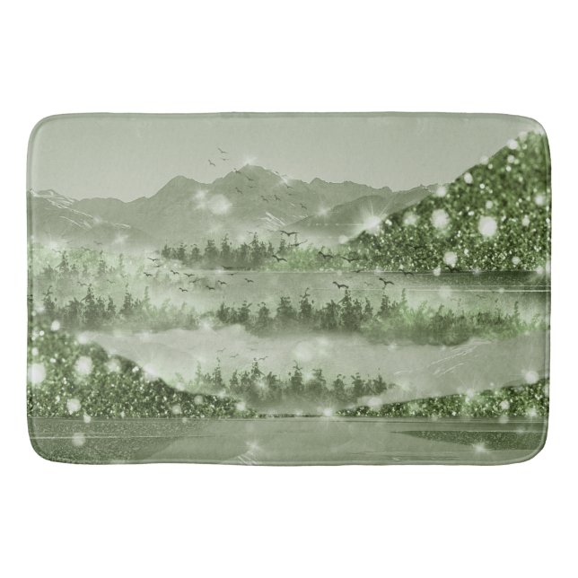 Tapis De Bain Paysage du lac Mountain Forest Médias mixtes (Devant)