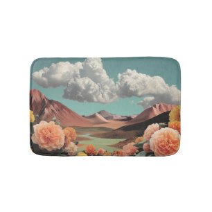 Tapis De Bain Paysage Montagneux Floral Surréaliste Avec Nuages 
