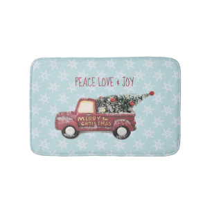 Tapis De Bain Peace Loy & Joy avec Red Toy Truck Joyeux Noël