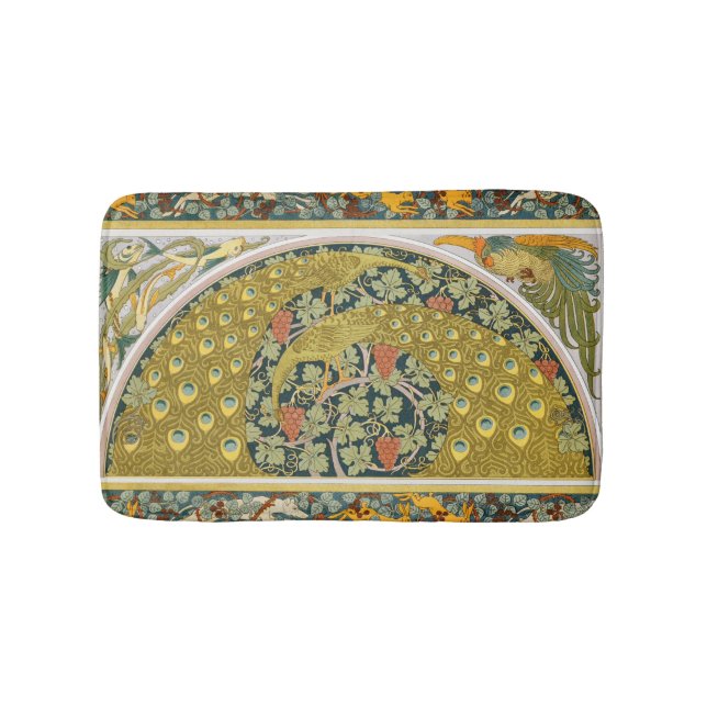 Tapis De Bain Peacock Art Nouveau Style rond design complexe (Devant)