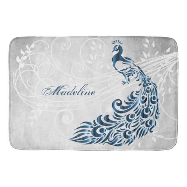 Tapis De Bain Peacock Bleu Cuisine de bain personnalisée (Devant)