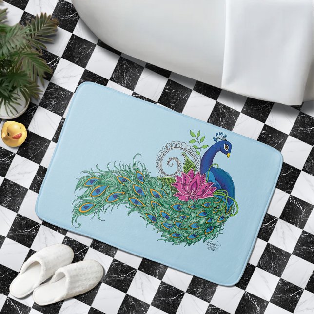 Tapis De Bain Peacock Blue Lotus Fleur Henné (Créateur téléchargé)