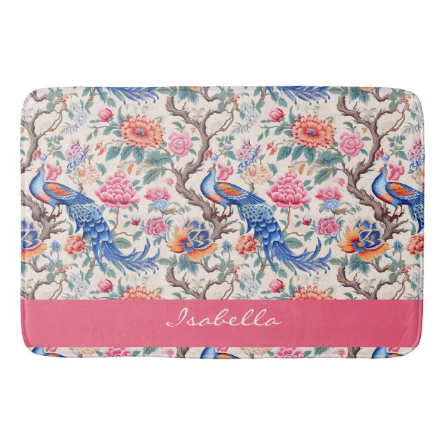 Tapis De Bain Peacock Chinoiserie Asiatique Paysage Floral (Devant)