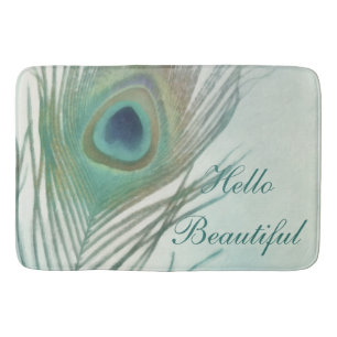 Tapis De Bain Peacock Feather Boho Chic Aquarelle personnalisée