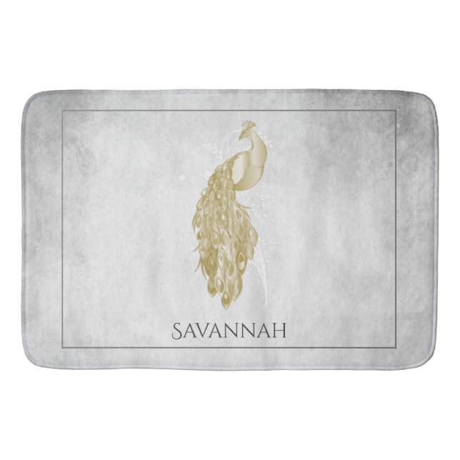 Tapis De Bain Peacock Gold Elegant Personnalisé Bath Mat (Devant)