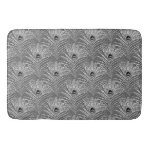 Tapis De Bain Peacock plumes élégant gris argent motif
