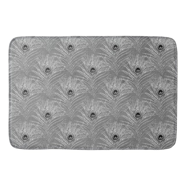 Tapis De Bain Peacock plumes élégant gris argent motif (Devant)
