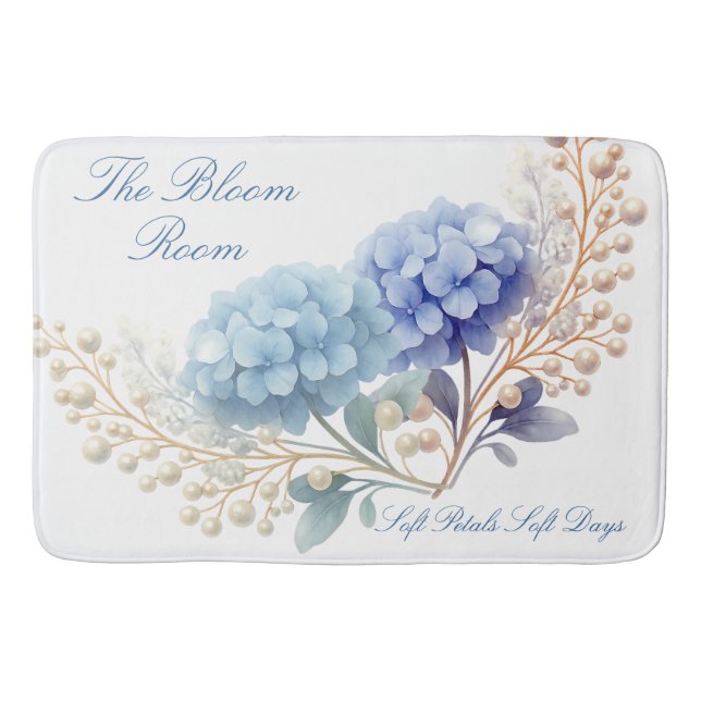 Tapis De Bain Pearl Blush Powder Blue Hydrangea Aquarelle (Devant)