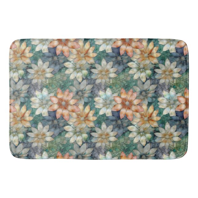 Tapis De Bain Pêche Bleu Vert Floral Blanc (Devant)