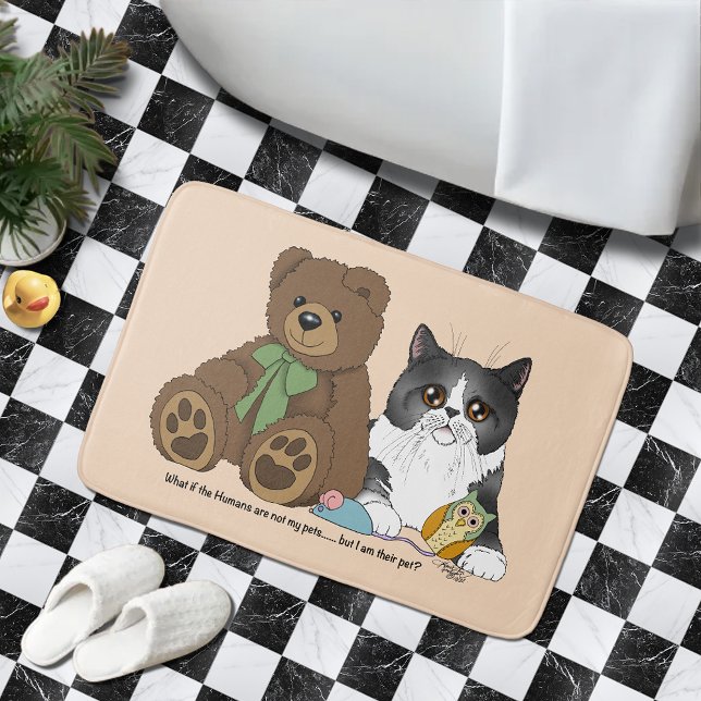 Tapis De Bain Pêche Fantaisiste Ourson Gris Mignon Chat Humour (Créateur téléchargé)