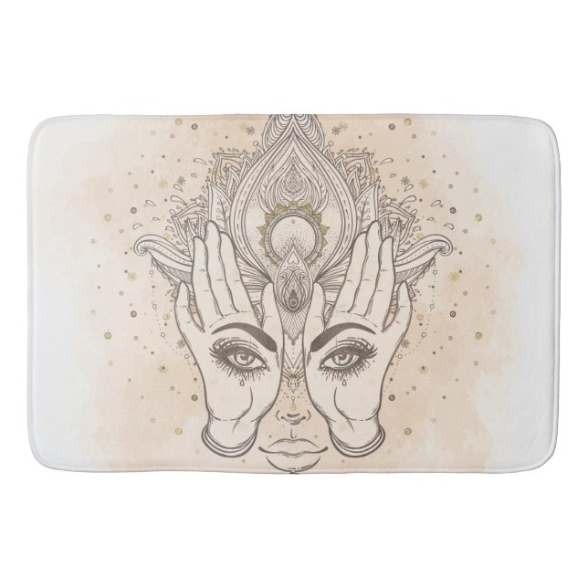 Tapis De Bain Pêche & Or Boho Fleur de Lotus Beauté (Devant)