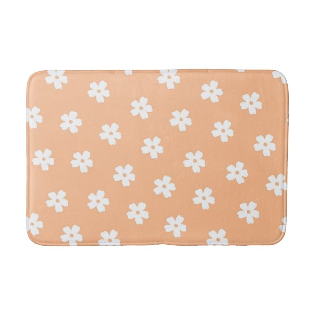 Tapis De Bain Pêche Whimsical & Blanc Floral Retro, Gaie (Devant)