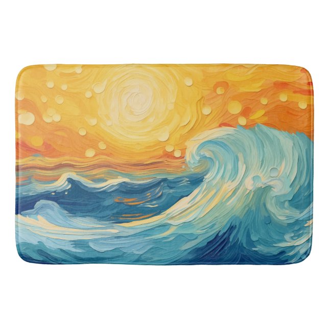 Tapis De Bain Peinture à l'huile côtière Soleil et vagues (Devant)