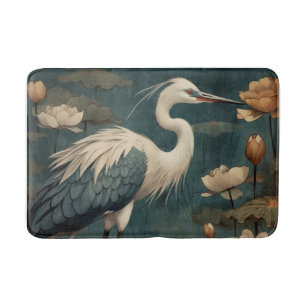 Tapis De Bain Peinture botanique vintage de grue bleue et de lot